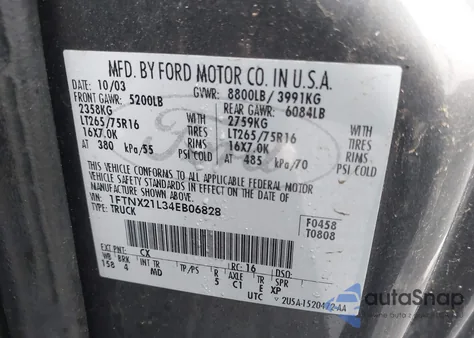 2004 Ford F-250 Lariat/Xl/Xlt from USA, damaged, VIN 1FTNX21L34EB06828